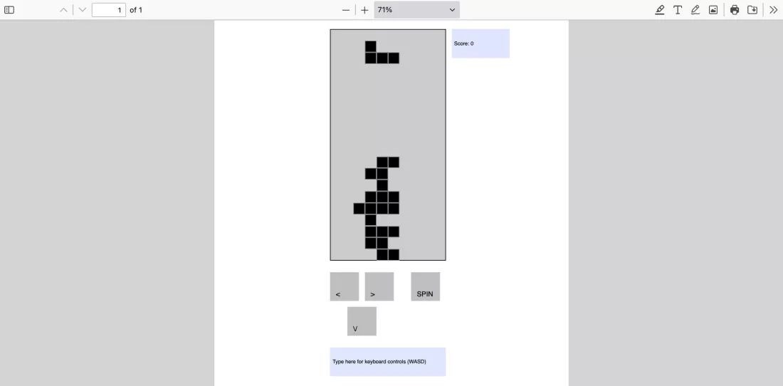 Tetris game converted to PDF; Played in browser